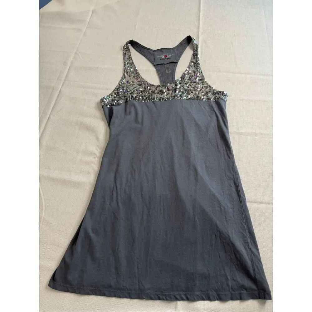 Twisted Heart America Dark Grey Sequin Y2K Racerback Tank Top Size Large
